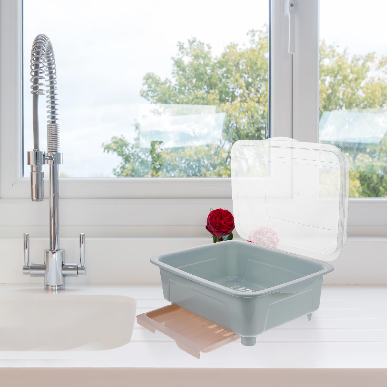 BESTonZON Boîte de rangement pour couverts pour biberon avec couvercle, organiseur d'assiettes de cuisine, porte-bouteilles, égouttoir à vaisselle, égouttoir à vaisselle avec couvercle, bol,