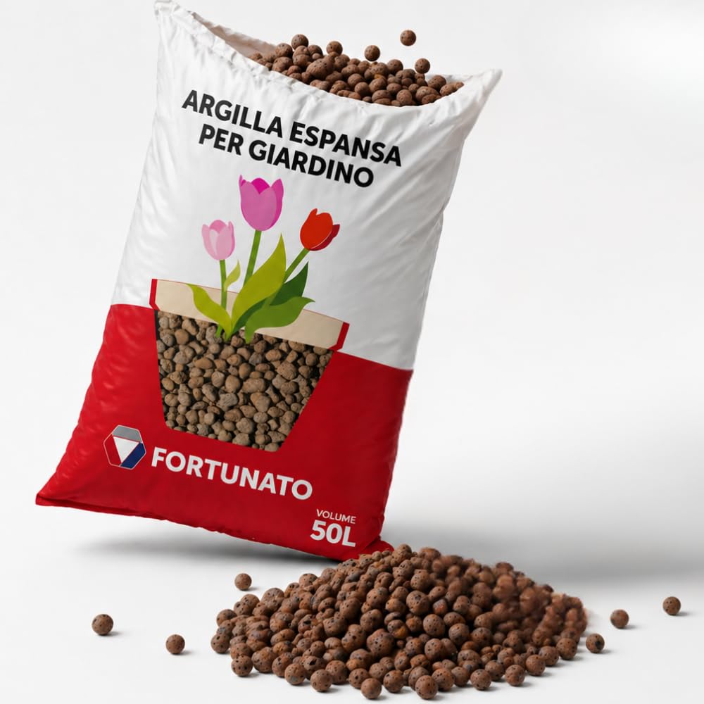 FORTUNATO Argilla Espansa Leggera per Piante, 50 L, Granuli 8-20 mm, Drenaggio Superiore, Substrato Naturale per Idroponica e Vasi