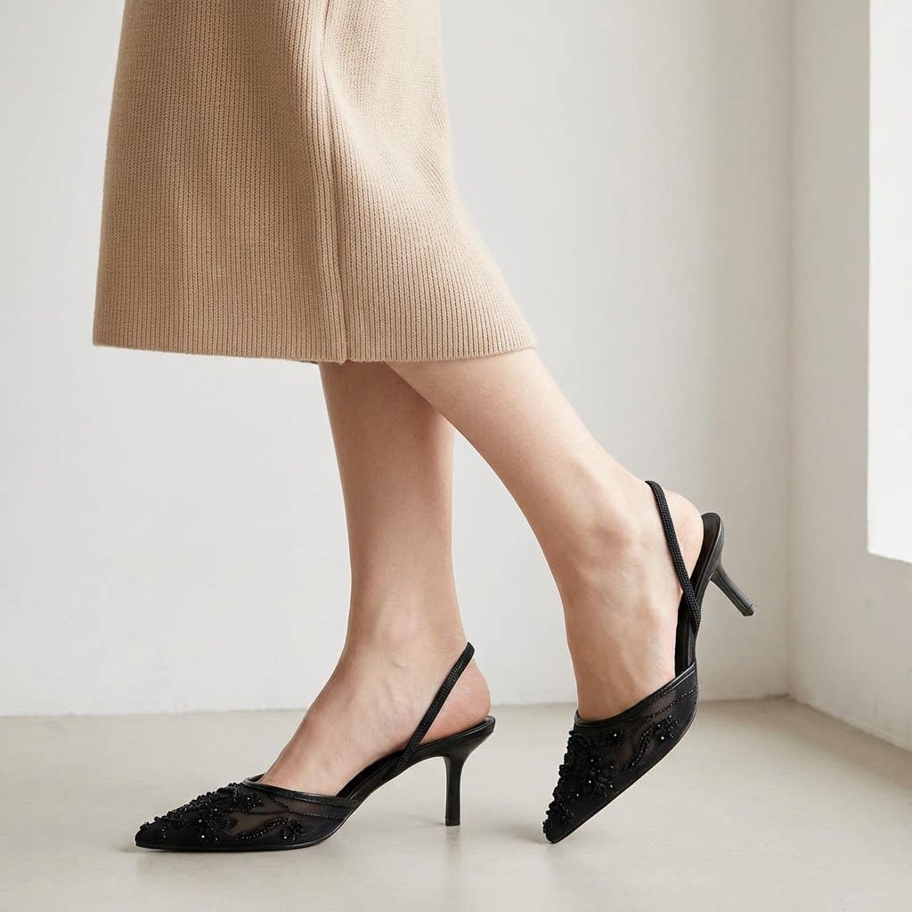 Sandalias Mujer Tacon,Zapatos de tacón de Aguja con Malla Bordada, Zapatos de salón, Sandalias sexys de Punta.
