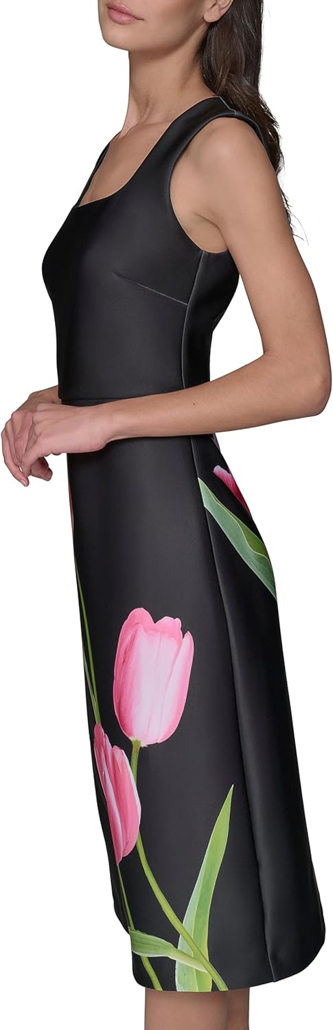 Karl Lagerfeld Womens Floral Square Neck Sleevelss Sheath Dress - Image 3