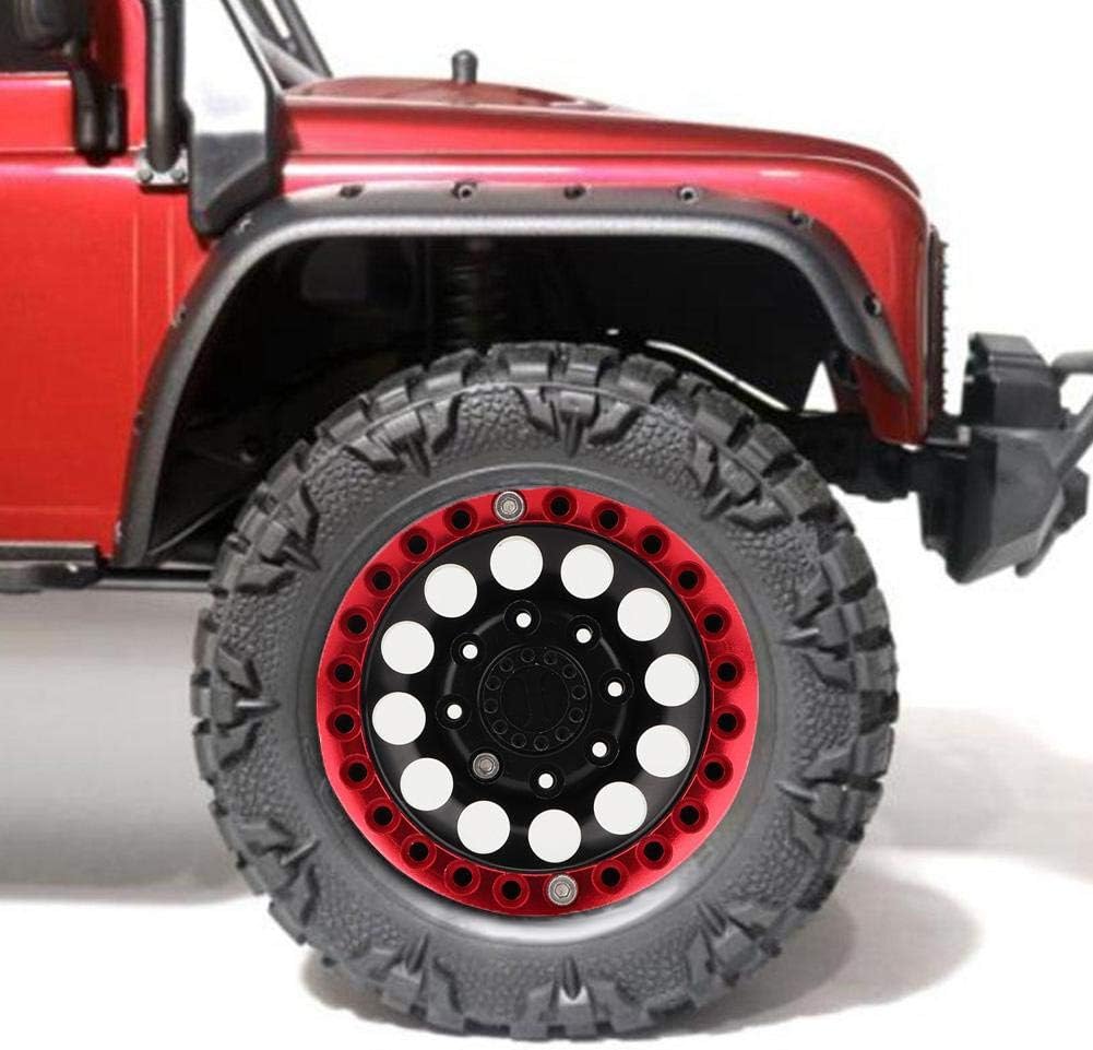 Dilwe 4Pcs 1.9 Inch Beadlock Wheel Rim Hub Accessory Part for SCX10 1/10 RC Crawler Car(Black Red) Model car Accessories