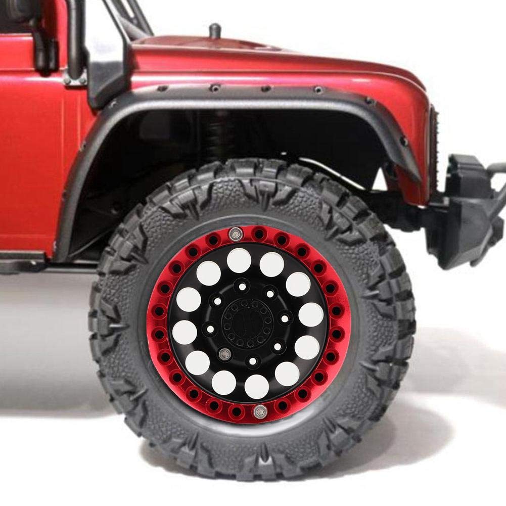 4Pcs 1.9 Pouce Jantes Beadlock moyeu de Jante Accessoire pour SCX10 1/10 RC Voiture(Black Red)