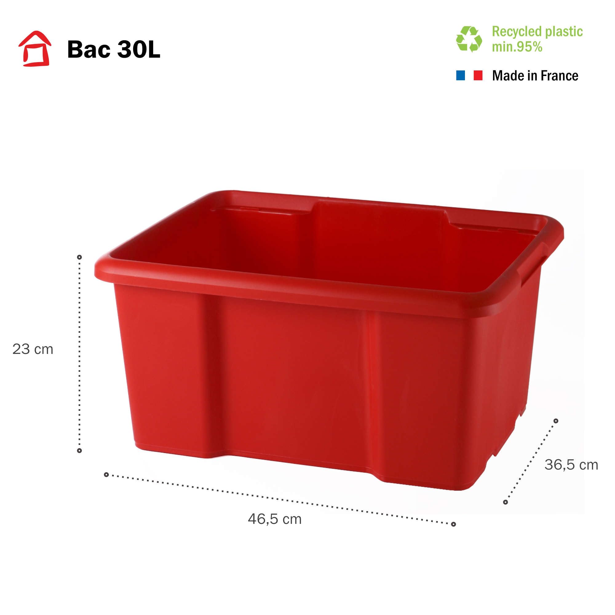 Sundis set di 10 scatole portaoggetti da 30L, rosso, L.46,5xl.36,5x H23cm, in plastica riciclata, impilabili, ideale per l'officina, il bricolage o il trasporto