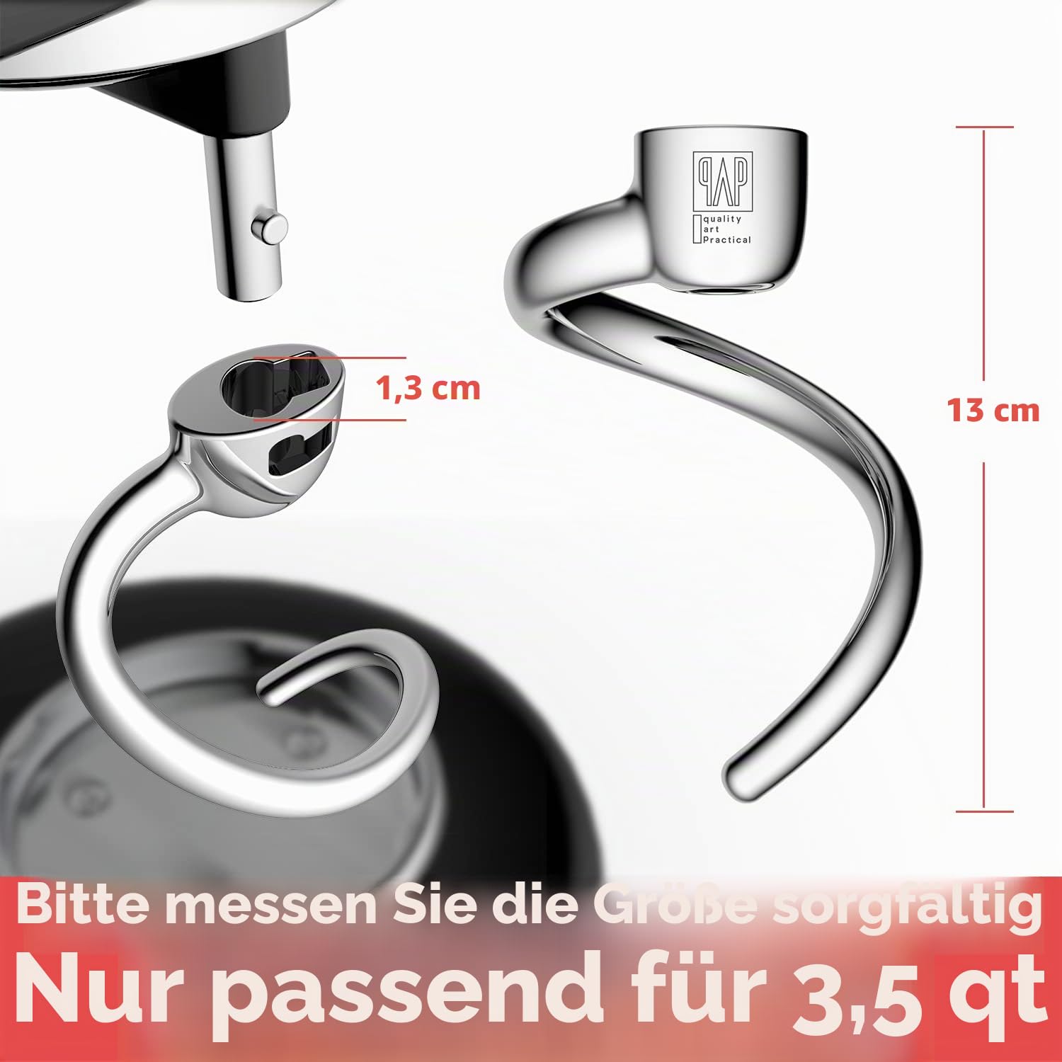Spiral Knethaken Ersatz für KitchenAid 3,5 Qt. Kippkopf-Standmixer/poliertes 18/8 Edelstahl-Zubehör/keine Beschichtung/spülmaschinenfest/kompatibel für KSM3311/3316/Artisan Mini Serie