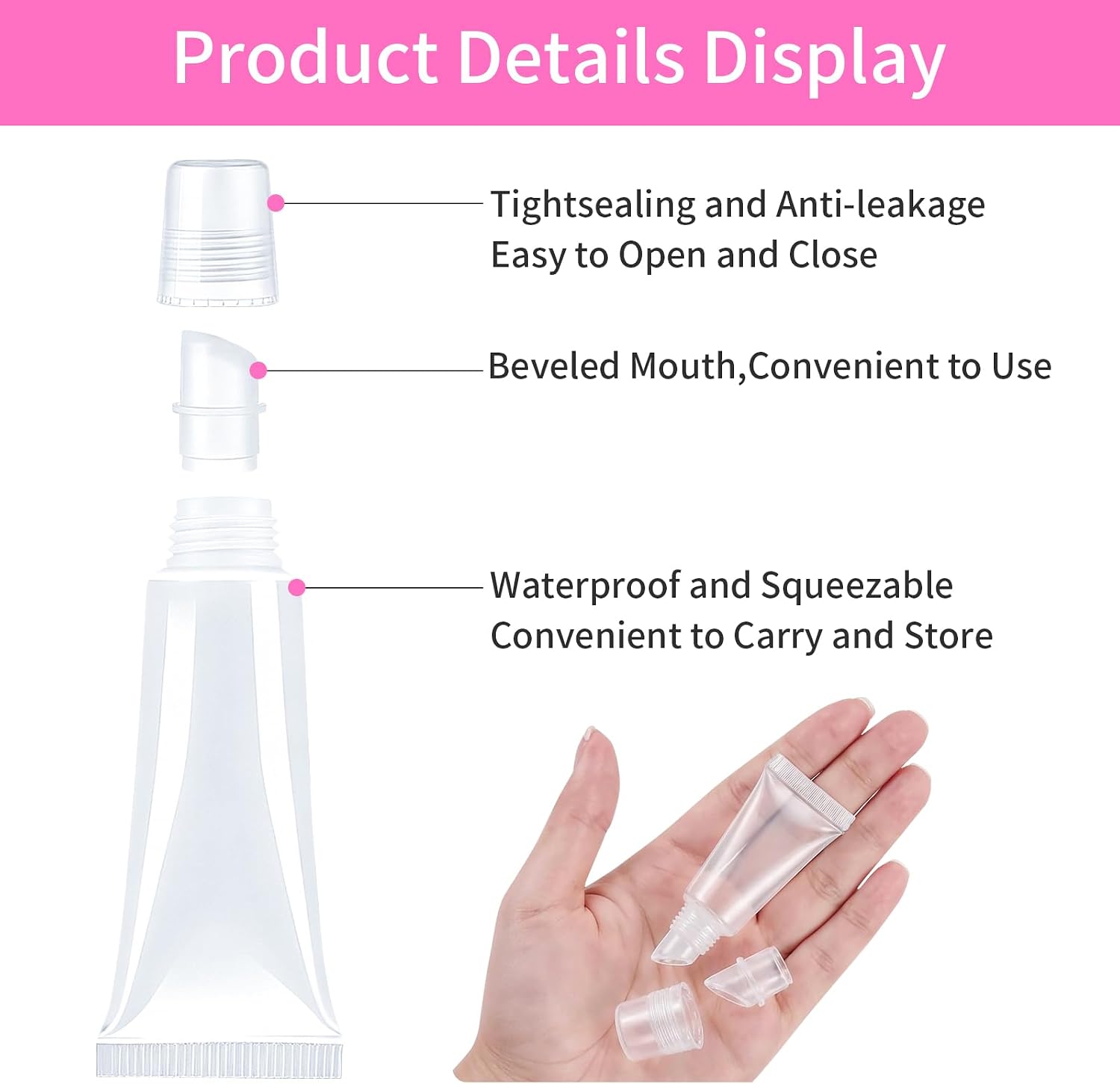 6 Empty Lip Gloss Tubes with Syringe,Travel Size Bottles for DIY Lip Gloss