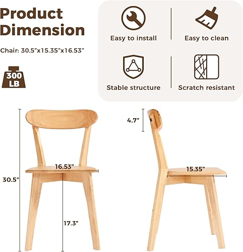 Miniatura 3 de DELAVIN Soild - Juego de 2 sillas de comedor de madera de roble, sillas de comedor modernas de mediados de siglo, color natural Natural,Negro