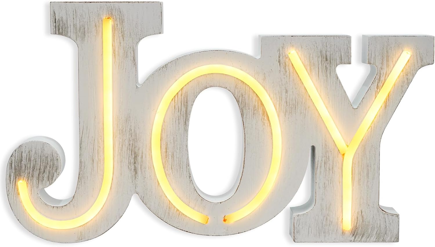 Christmas Decorations for Home LED Lighted Joy Sign Farmhouse Merry Christmas Decor Indoor Wooden Rustic Tabletop Decorative Signs Xmas Holiday LED White JOY