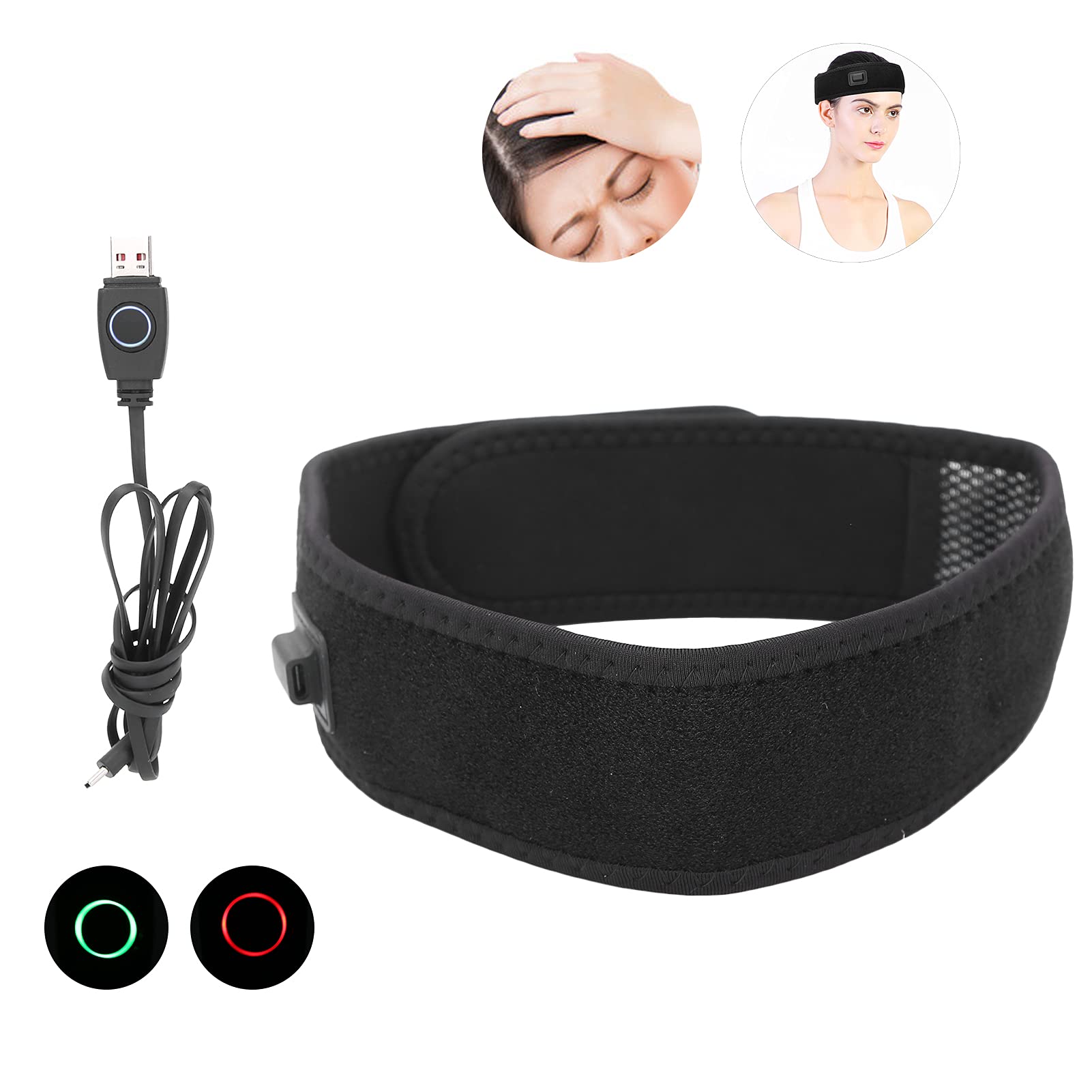 Fascia Riscaldata USB Per Testa E Collo - 3 Temperature (Alta/Media/Bassa) - Allevia Emicrania E Tensione - 67x6 Cm, In Nylon E Fibra Di Carbonio