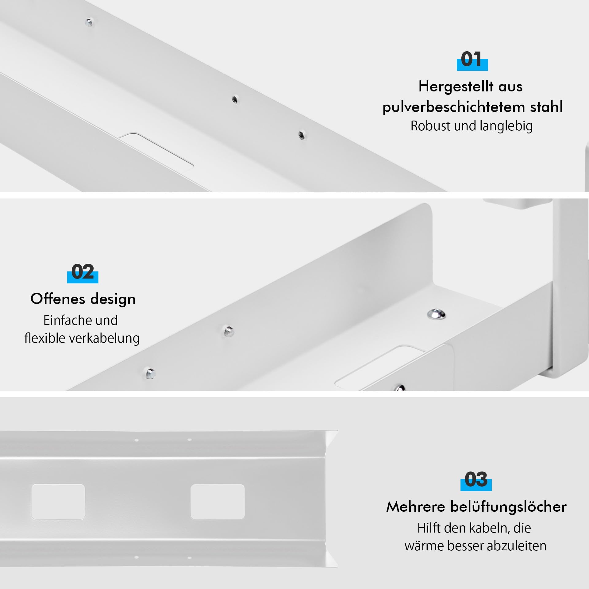 Mimoke Kabelkanal Schreibtisch - 800 bis 1200 mm ausziehbare Kabelwanne Kabelmanagement Schreibtisch mit Zubehör Einfache Klemmmontage (Weiß)