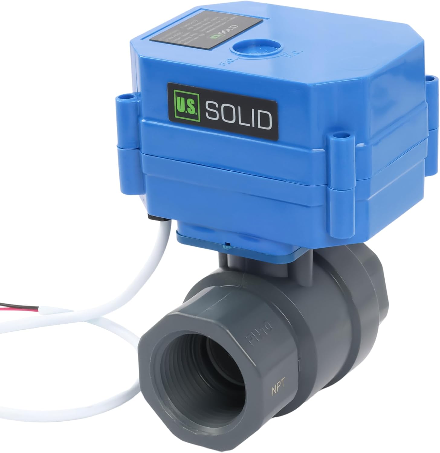 U.S. Solid 1" UPVC Motorized Ball Valve - 9-24V AC/DC Plastic Electrical Ball Valve with Standard Port, 2 Wire Auto Return, Normally Open