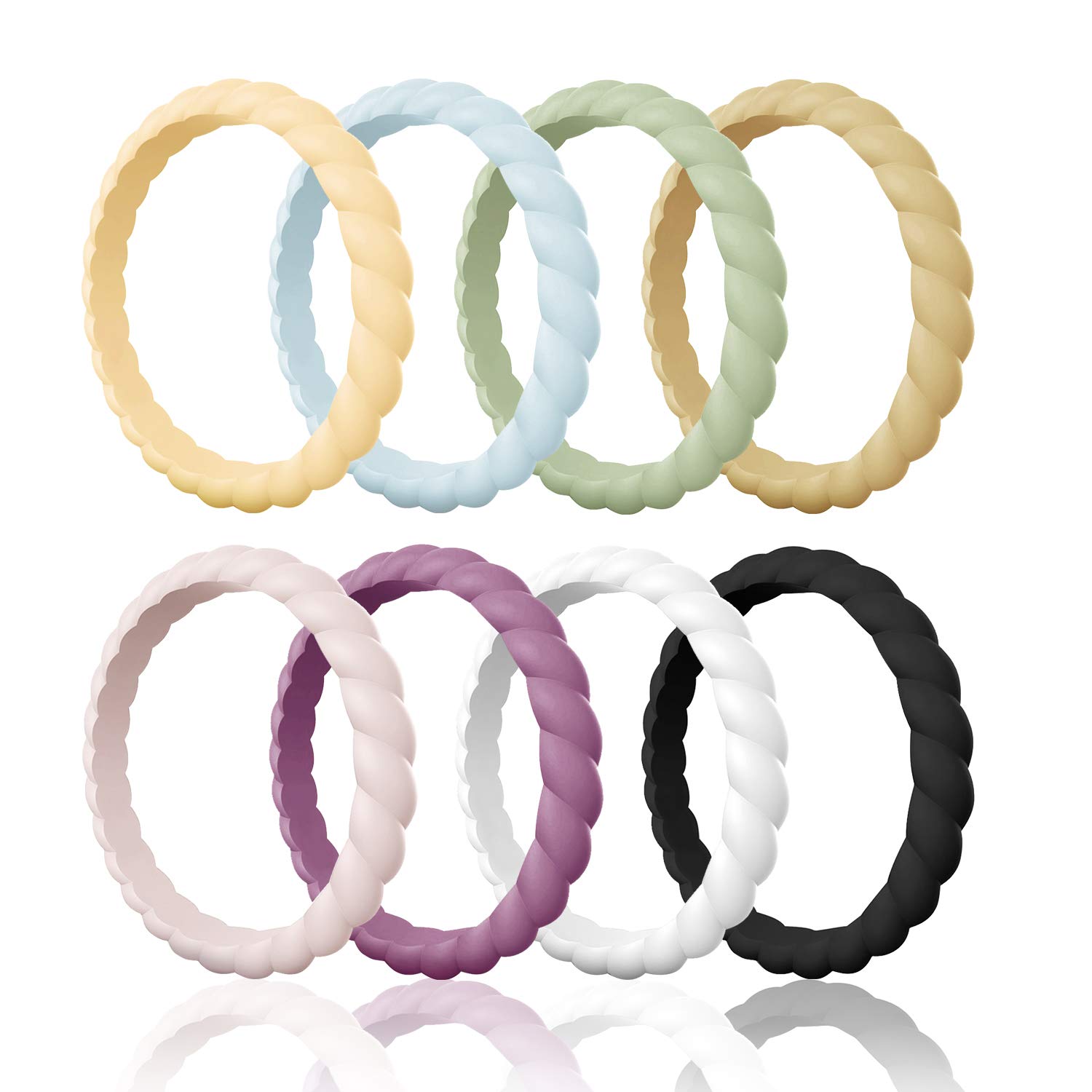 Egnaro Silicone Wedding Ring for Women,Thin and Stackble Braided Rubber Wedding Bands,No-Toxic,Skin Safe