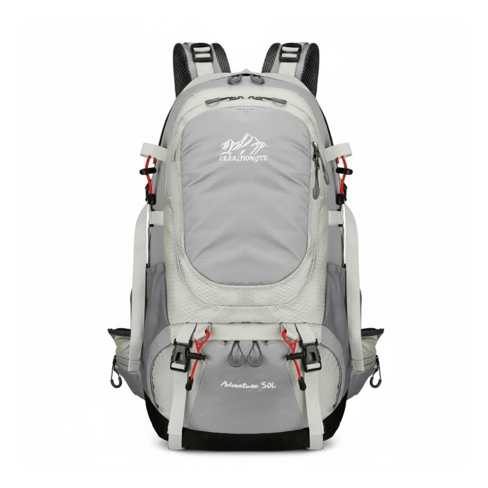 Almencla Rucksack Herren Trekking Wanderrucksack Reiserucksack Outdoorrucksack 50L Wettergeschützt mit Regenhülle Wasserabweisendes Gewebe Komfortable, Grau, Hellgrau, 36-55L