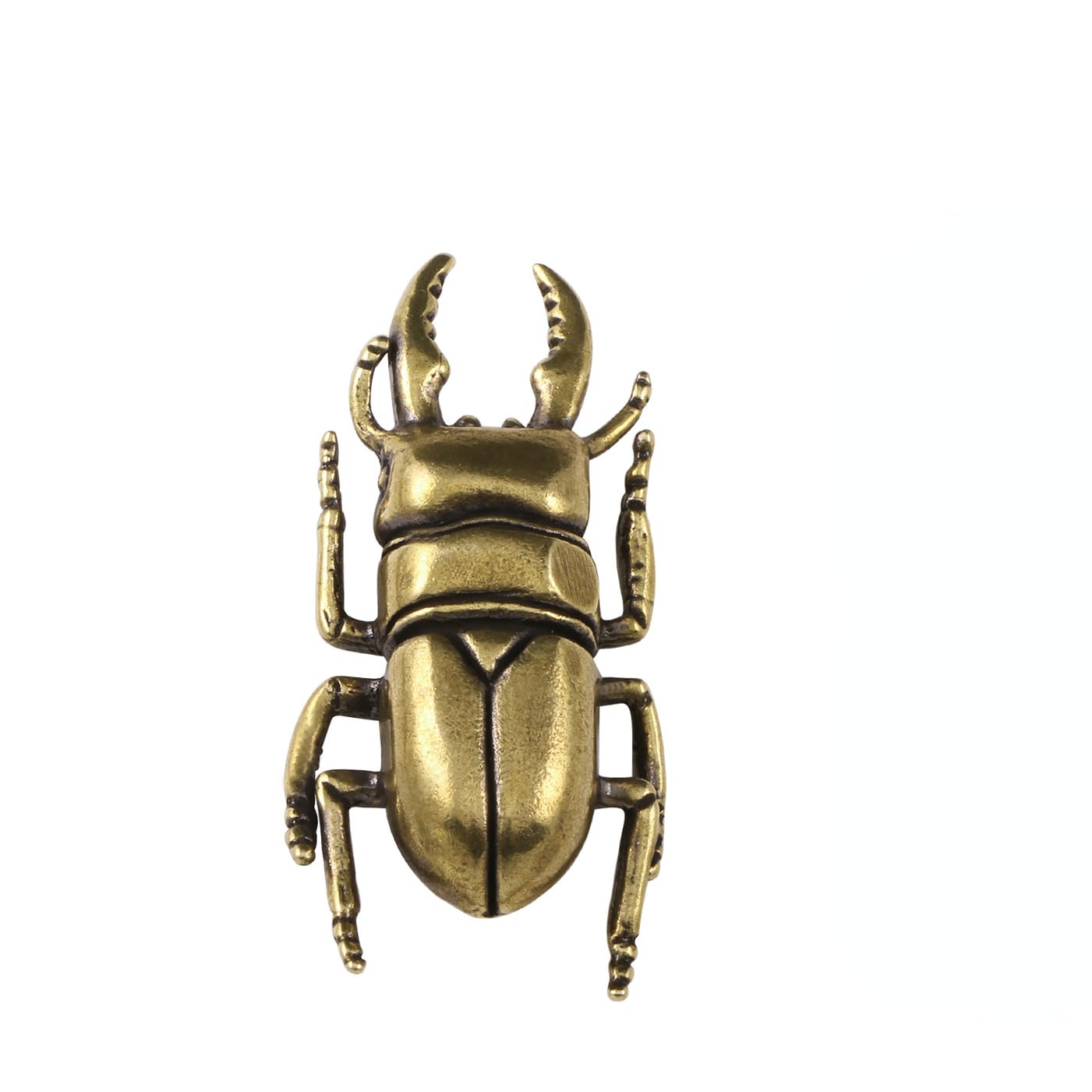 NGDFGR Black Handmade Creative Copper Realistic Insect Beetle Figurine, Brass Animal Two Horned Beetle Statue Sculpture Office Home Study Desk Garden Bonsai Car Decoration