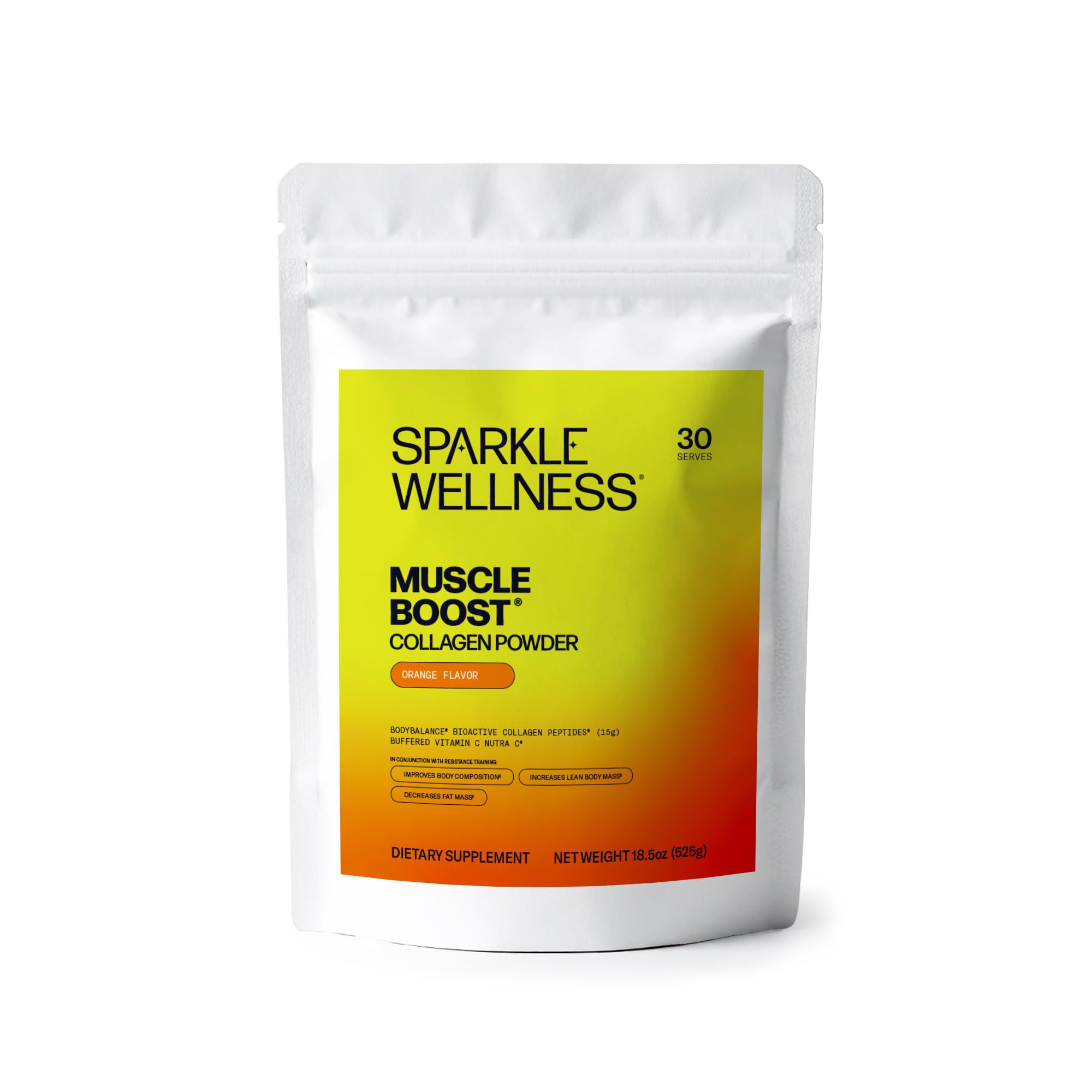 Sparkle Wellness Muscle Boost (Orange) [30-Serves] | Collagen Supplement Powder with Hydrolyzed BODYBALANCE Collagen Peptides & Buffered Vitamin C | Improves Body Composition