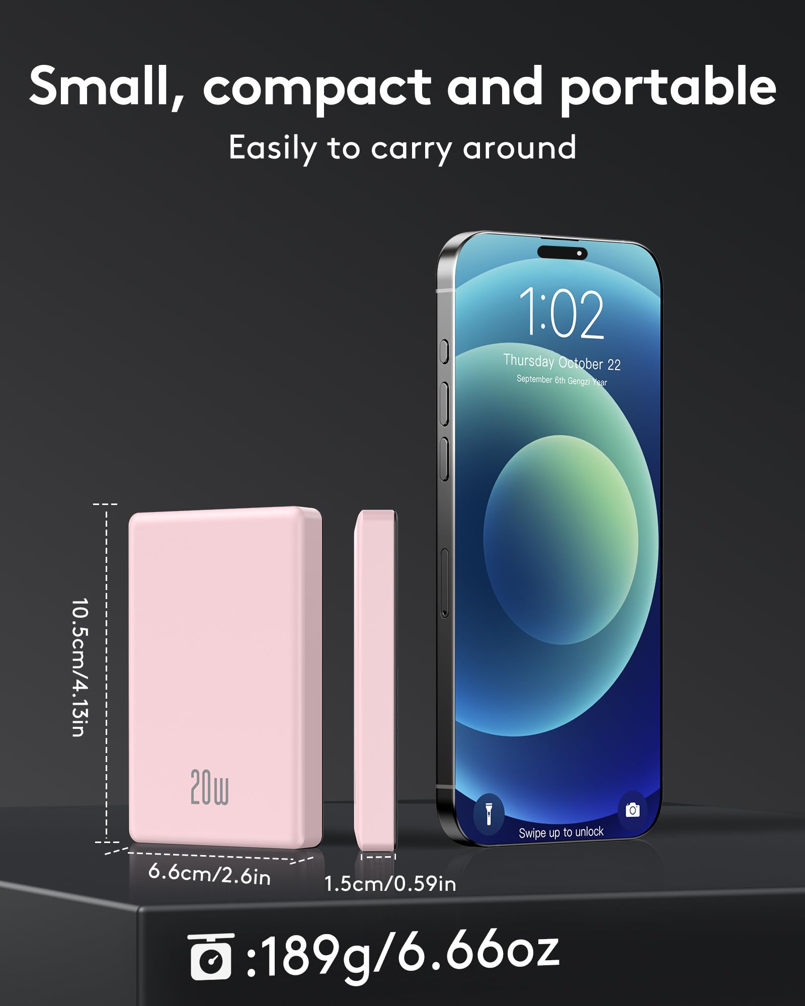 Magsafe Power Bank 10000mAh, Mini PowerBank Wireless 20W Ricarica Rapida con Ingresso e Uscita USB C, Caricatore Portatile Magnetico per iPhone 16/15/14/13/12 Pro Max/Mini/Plus (Rosa)