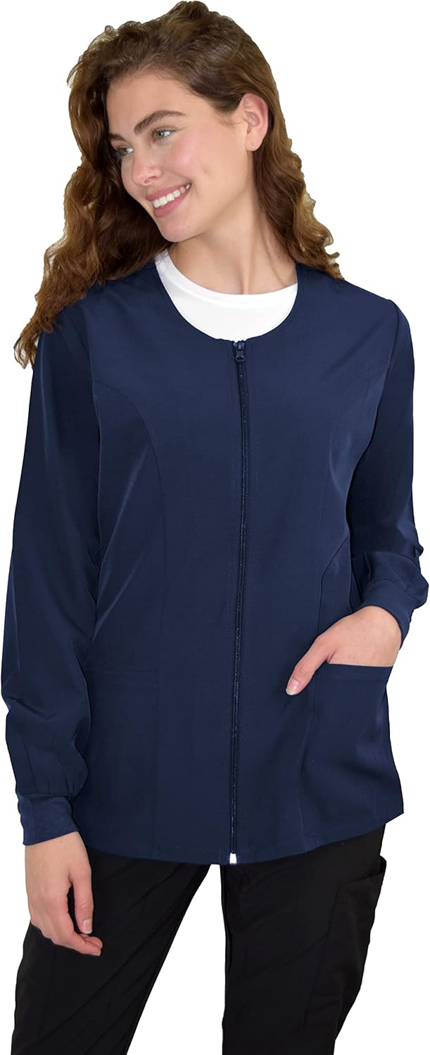 Green Town Scrubs for Women Warm-Up Scrub Jacket - Zip Front, 3 Pockets, Easy Care Uniforms