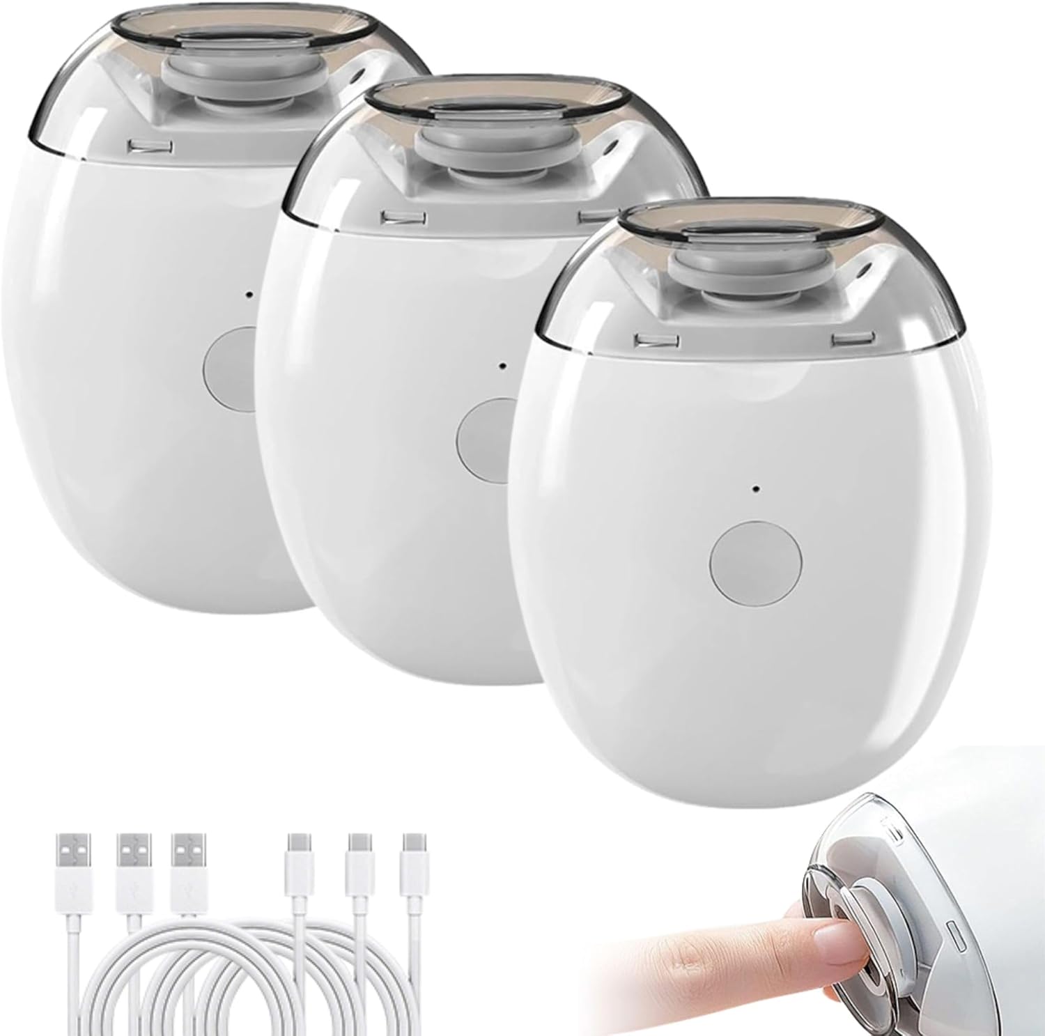 Electric Nail Clippers Automatic Clipper & Trimmer 2026 | USB Rechargeable Fingernail Grinder with LED Light | 3 Speed Quiet Nail Care Tool for Adults,Seniors,Babies (White 3 Pack)