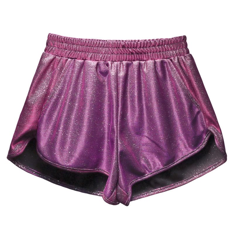 Image of Perfashion Women's Metallic Shiny Shorts Sparkly Hot Yoga Outfit
