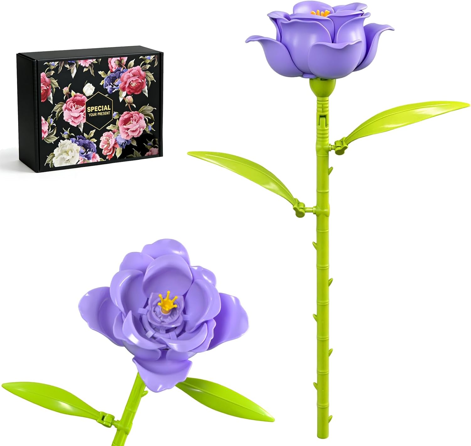 Eustoma Building Block Bouquet, Compatible with Lego Flowers Featuring Gradient Petal Details, Ideal for Tabletop Display and DIY Home Decor (42 pcs)
