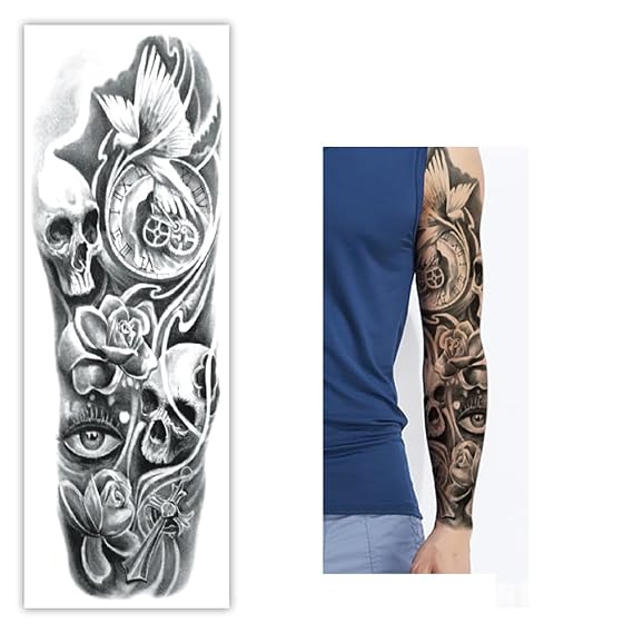 Skull Sleeve Tattoos Fake Totem Full Arm Tattoos for Women Men