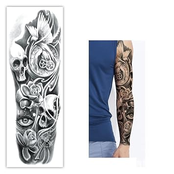 Skull Sleeve Tattoos Fake Totem Full Arm Tattoos for Women Men