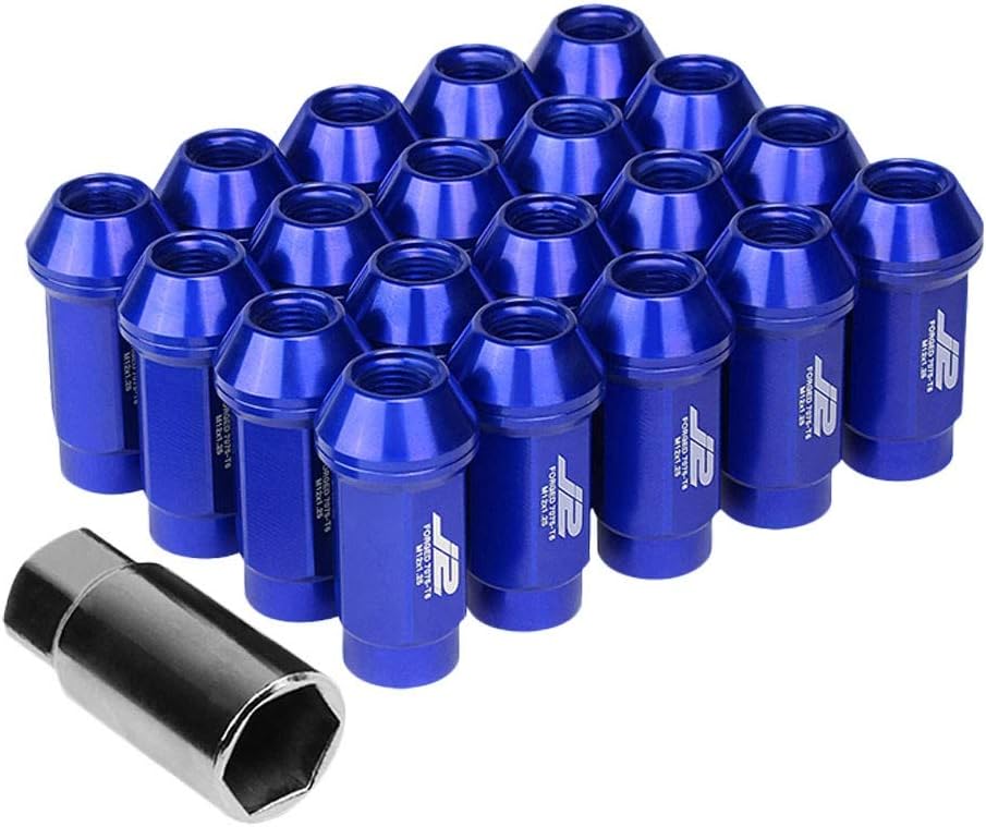 J2 Engineering T7-018 Close End Acorn Tuner Lug Nuts 20PC Set M12 x 1.25 Conical Seat (Blue Anodized 7075 Forged Aluminum)