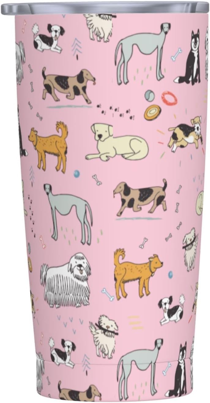 Perinsto Cute Dogs 20oz Travel Tumbler With Lid And Straw, Doodle Style Pink Stainless Steel Tumblers Insulated Coffee Cup Mug Gift For Men Women - Image 8