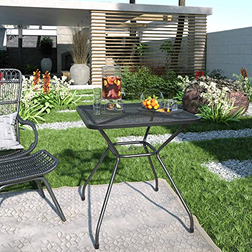 Dezagce Patio Dining Table, 27.6 Inch Outdoor Square Side Table With Umbrella Hole, Heavy Duty Patio Furniture Table, Garden Metal Coffee Bistro Table For Backyard Lawn Deck & Poolside, Black #TOP1