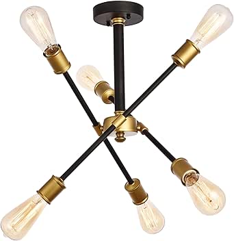 Elegant Lighting Axel Collection 6 Light Flushmount in Black and Brass Finish - 17.1" D x 16.6" H