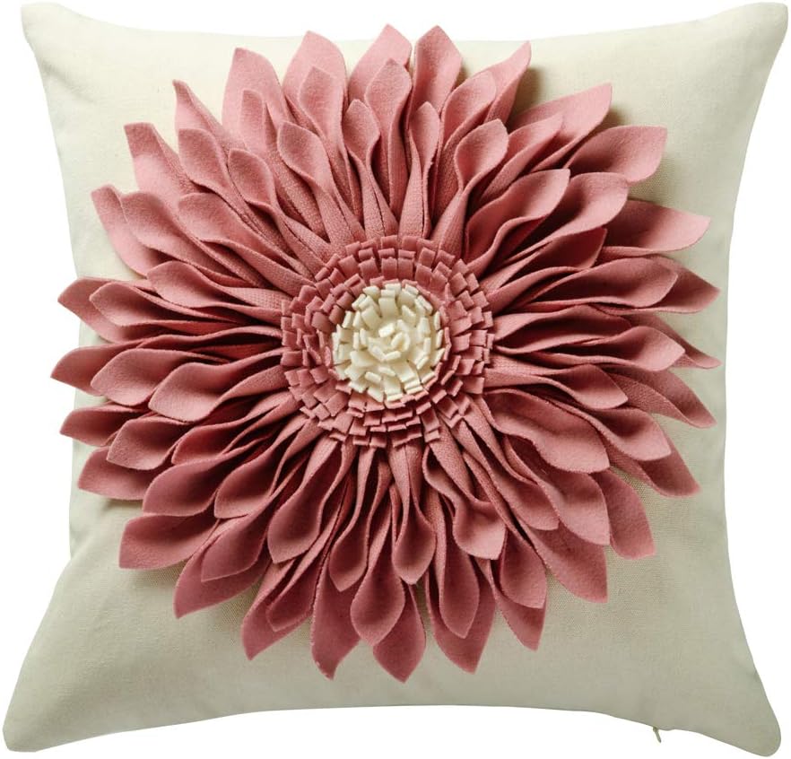 3D Sunflower Handmade Throw Pillow Covers Decorative Cushion Cases Pillowcases Home Couch Farmhouse Living Room Decor 18x18 Inch Pink