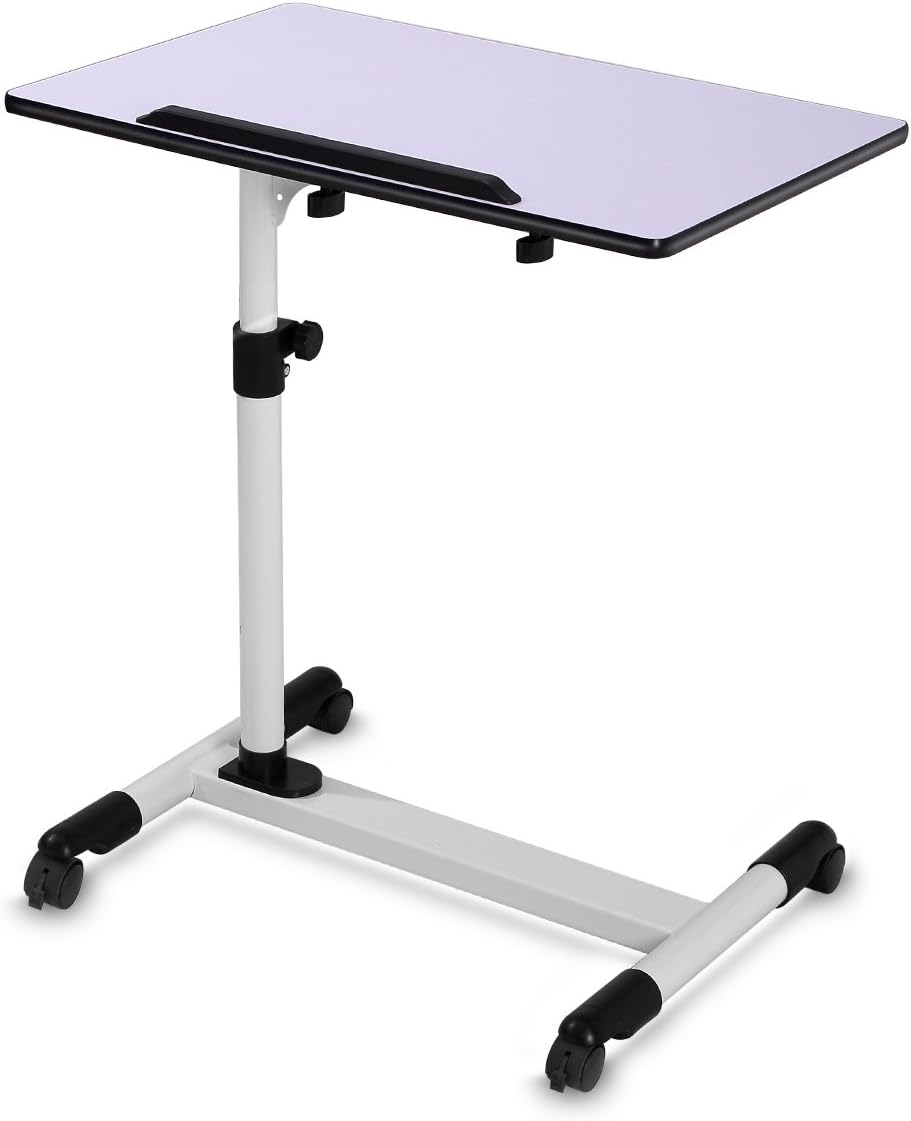 Mobile Height Adjustable Computer Desk on Casters Wood White BUREI