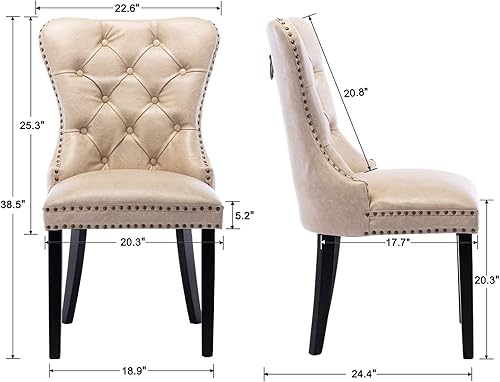 Miniatura 2 de CIMOTA Juego de 2 sillas de comedor copetudas, modernas sillas de comedor de terciopelo gris con acabado de cabeza de clavo, silla auxiliar sin