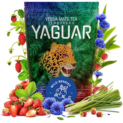Yaguar Wild Berries 500 g | Yerba maté avec fraise et fraisier de bois | C’est parfait pour les débutants | Forte teneur en caféine | Thé subtil yerba maté | Maté stimulant 0,5 kg