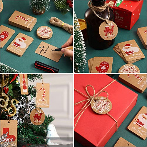 YYDSXK Sacs Cadeaux De Noël Lot 16, DIY Kraft Papier Traiter avec Mots Clés et Autocollants, Boîtes Douces Noël, Assortiment Biscuits pour Fête Décoration, rouge, small - Image 5