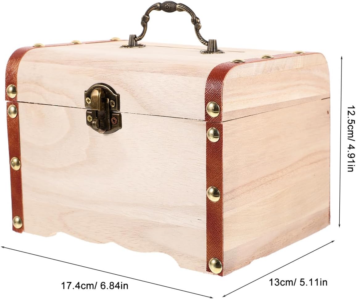 Wooden Piggy Bank with Lock for Kids Coin Saving Treasure Box image 2