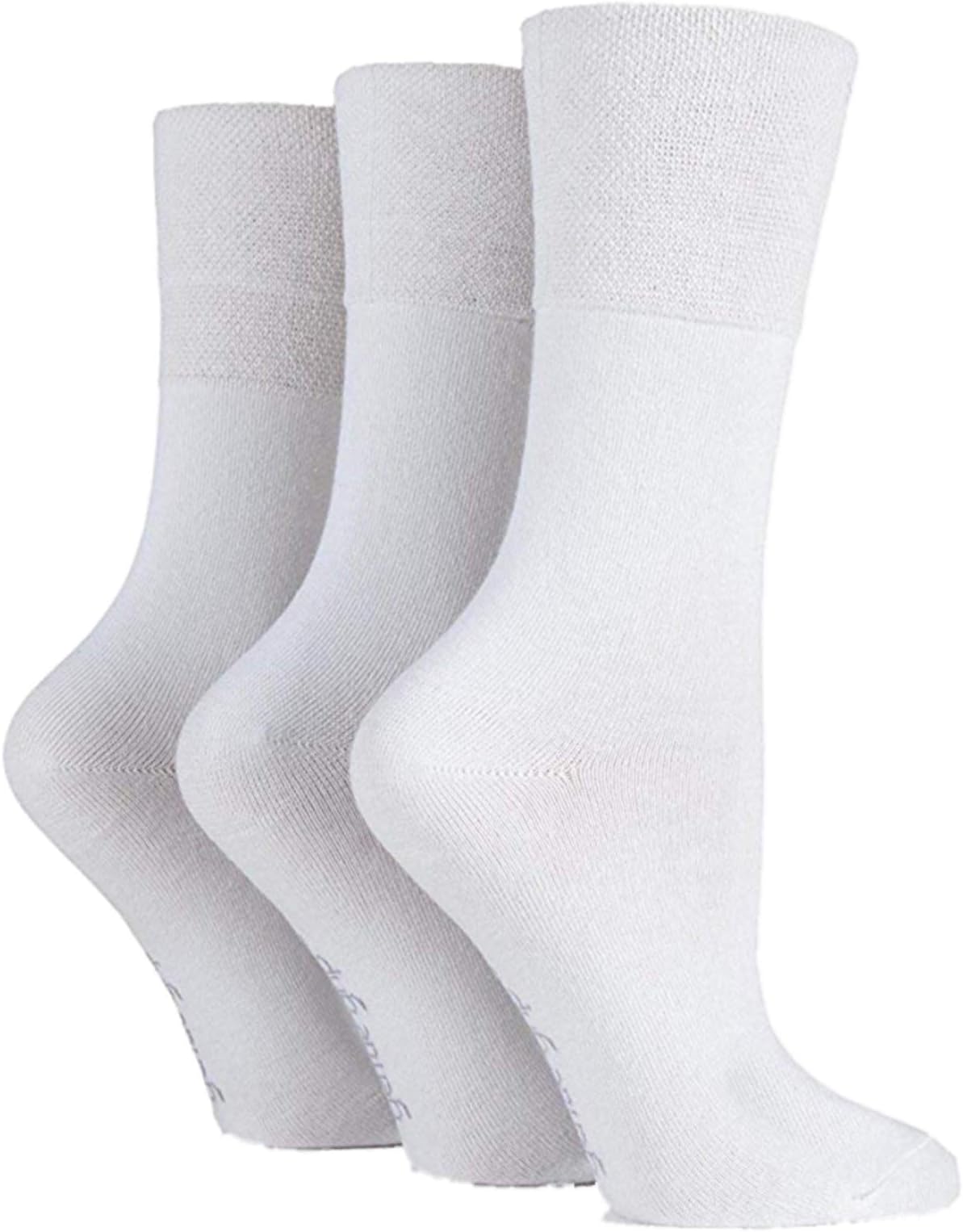 3x Pairs of Ladies Womens Gentle Grip Diabetic Socks Honey Comb Top/UK 4-8 Eur 37-42 (White)