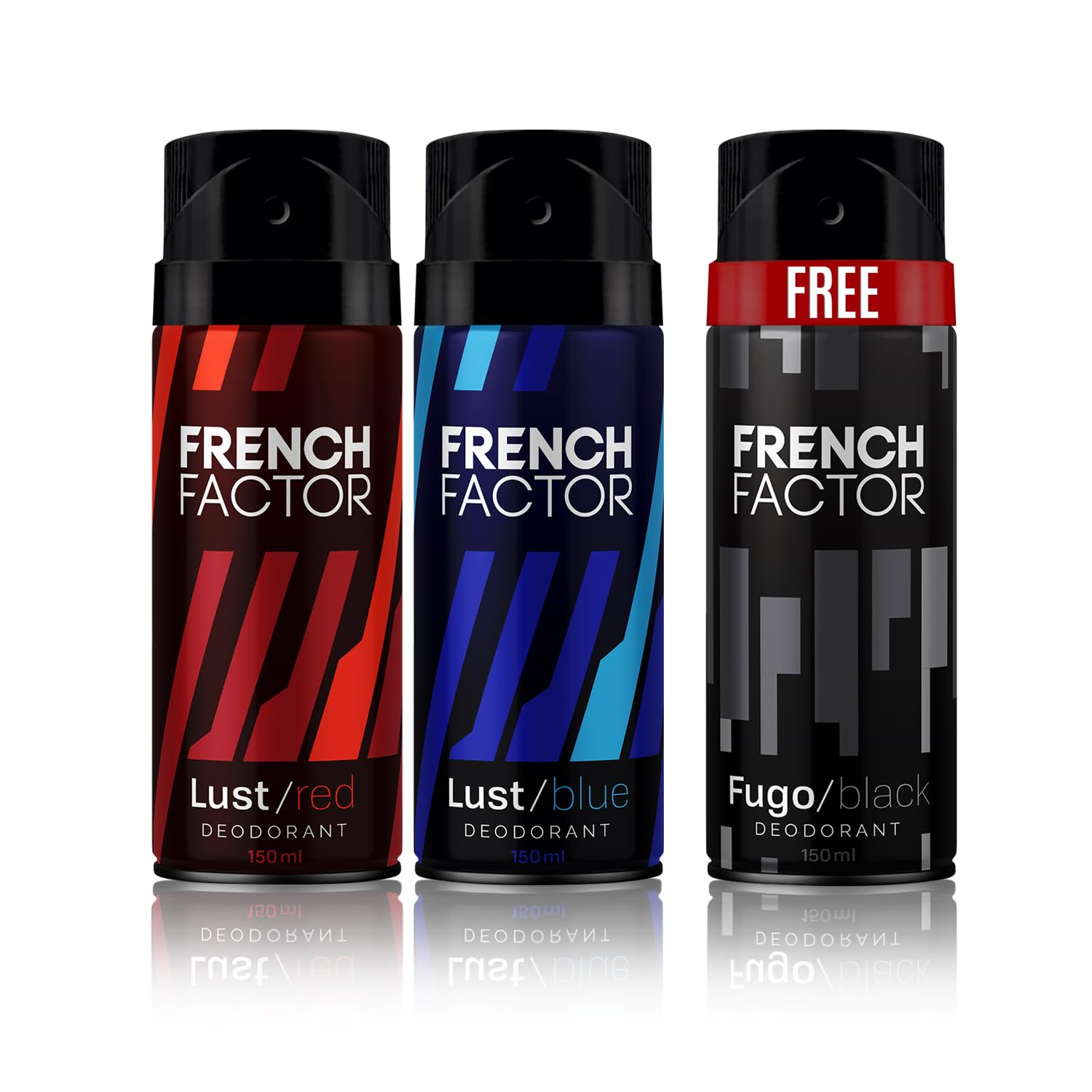 The French Factor Body Spray Deodorant Combo Pack For Men, Lust Red, Lust Blue & Fugo Black, Long-Lasting Fragrance, Everyday Use Deo, 150ml (Pack Of 3)-picture-44