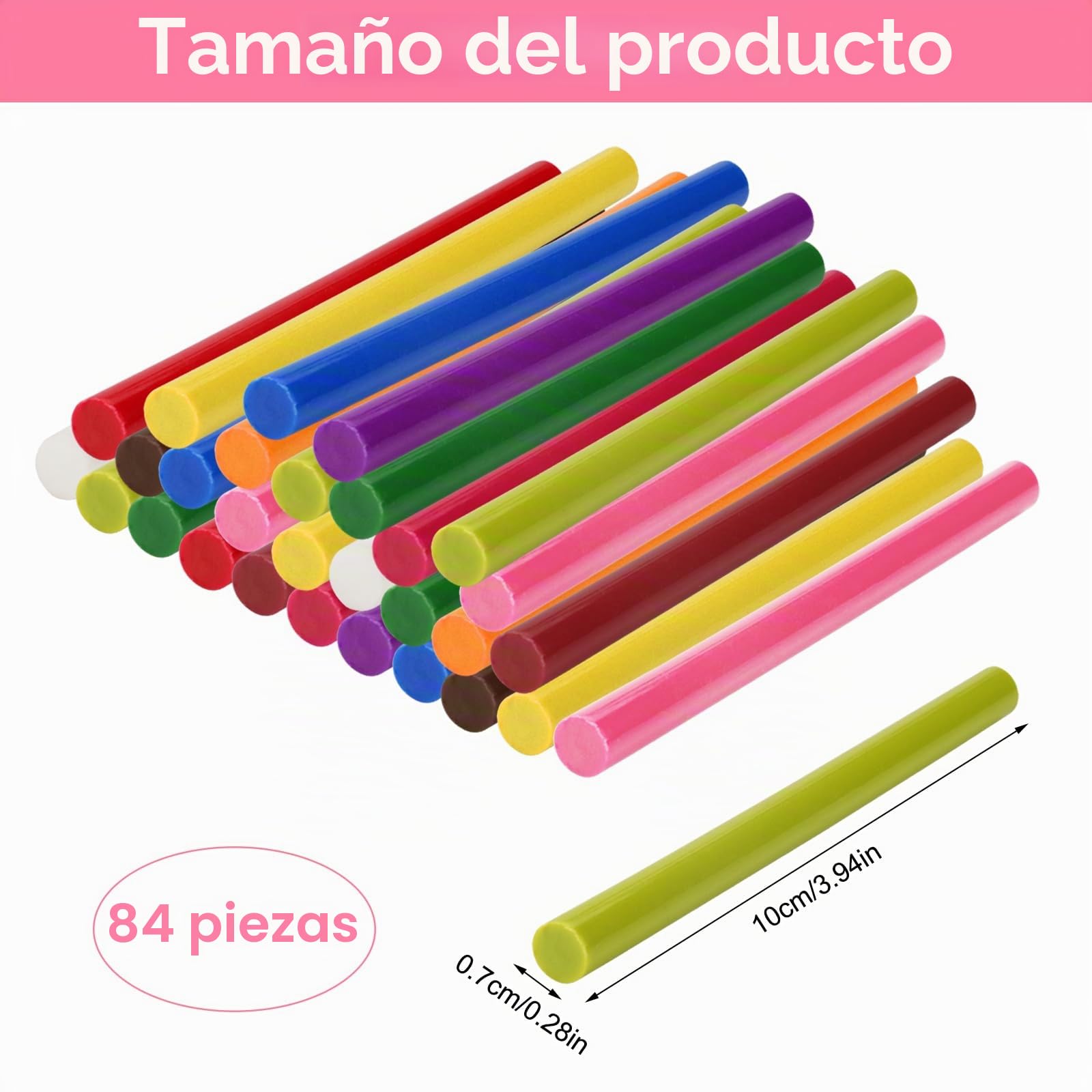 84 Piezas Barras Silicona Caliente 7mm x 100mm, Barras de Pegamento Caliente, Barra Pegamento Termofusible, 12 Colores Palos de Pegamento Caliente, para Bricolaje, Sellado y Fijación- Multicolor