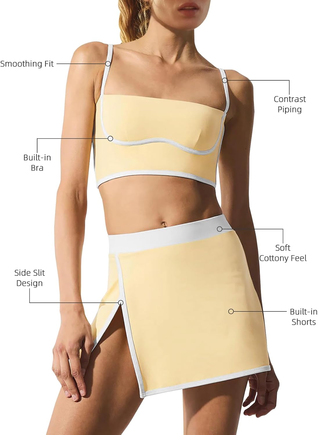 LAMISSCHE Tennis Skirt Sets Women 2 Piece Outfits Yoga Workout Set Skirt and Top Set with Built in Bra & Shorts