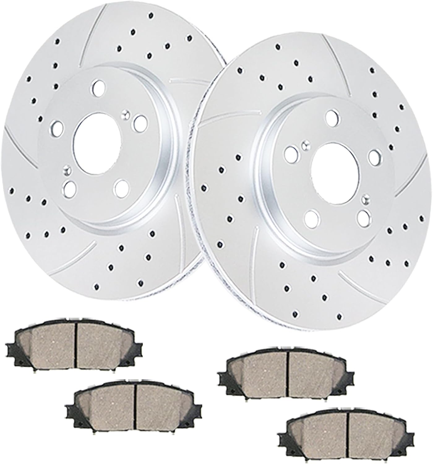 Acinoparts Rear (10.20 in, 259mm) Brake Kit Drilled and Slotted Disc Brake Rotors Ceramic Brake Pads for Toyota Corolla Matrix Prius Prime Prius AWD-e Pontiac Vibe