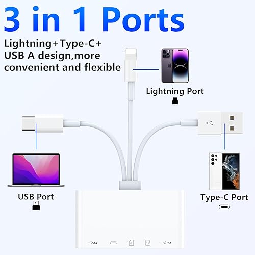 Miniatura 2 de 5 en 1 tipo C + USB + lector de tarjetas Lightning a SD para iPhoneiPadAndroidMac Bookcomputadora para cámara, disco duro, unidad flash, 2 USB 3.0 +