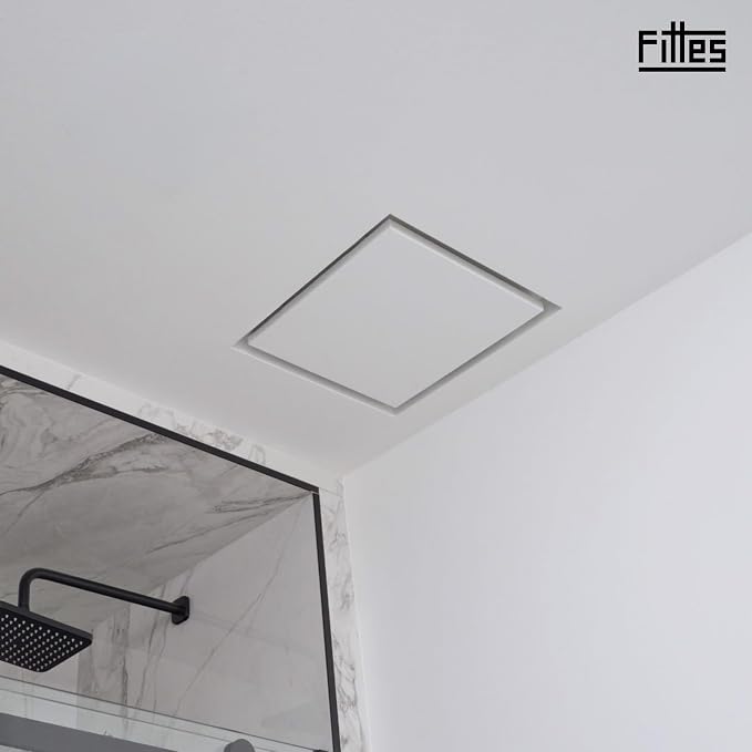 Cubierta de ventilación para baño Fittes Flush Exhaust Mount [Luxe], diseño minimalista en acero sólido para montaje empotrado en pared o techo, instalación profesional – 14,25" x 14,25" – Blanco algodón miniatura 9