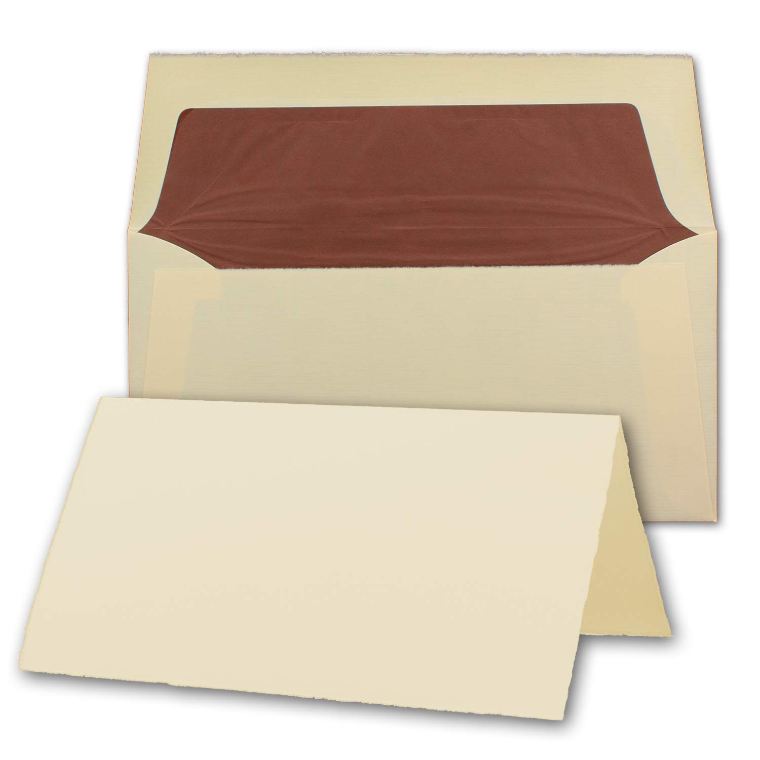 40x DIN Lang Vintage Faltkarten-Set mit Brief-Umschlägen, Büttenpapier, 100 x 210 mm - hoch-doppelt, Elfenbein-Creme