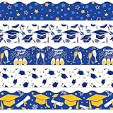 Whaline 69Ft Graduation Bulletin Board Border Blue Gold Graduation Cap Star Wineglass Adhesive Trim Border for Congrats Grad Party Decor