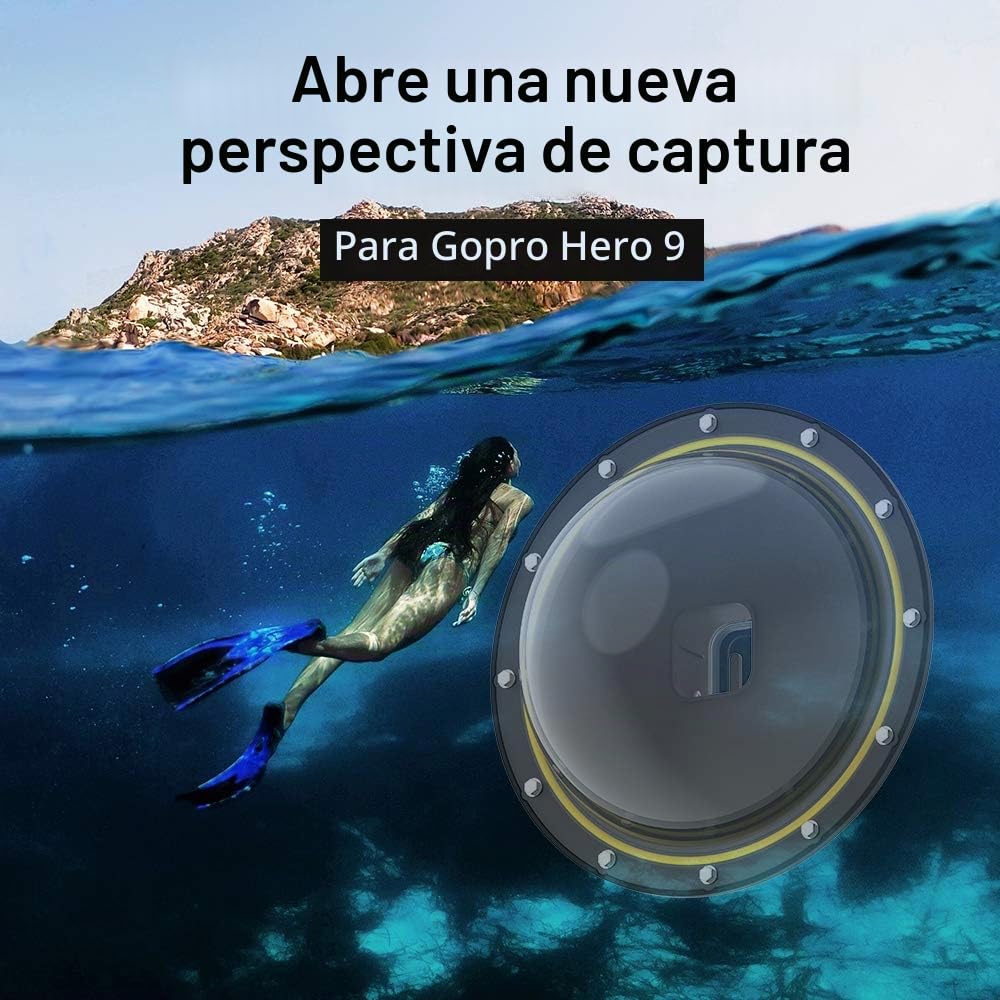 TELESIN Dome Port para GoPro Hero 12/11/10/9 Black, Funda Impermeable de 6 Pulgadas con Flotador Empuñadura, con Pistola de gatillo y Toma subacuática para fotografía subacuática