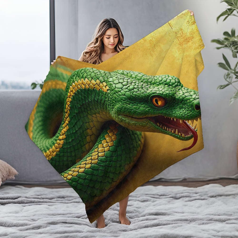 Couverture polaire en flanelle serpent vert plaid doux contre le froid 125x150