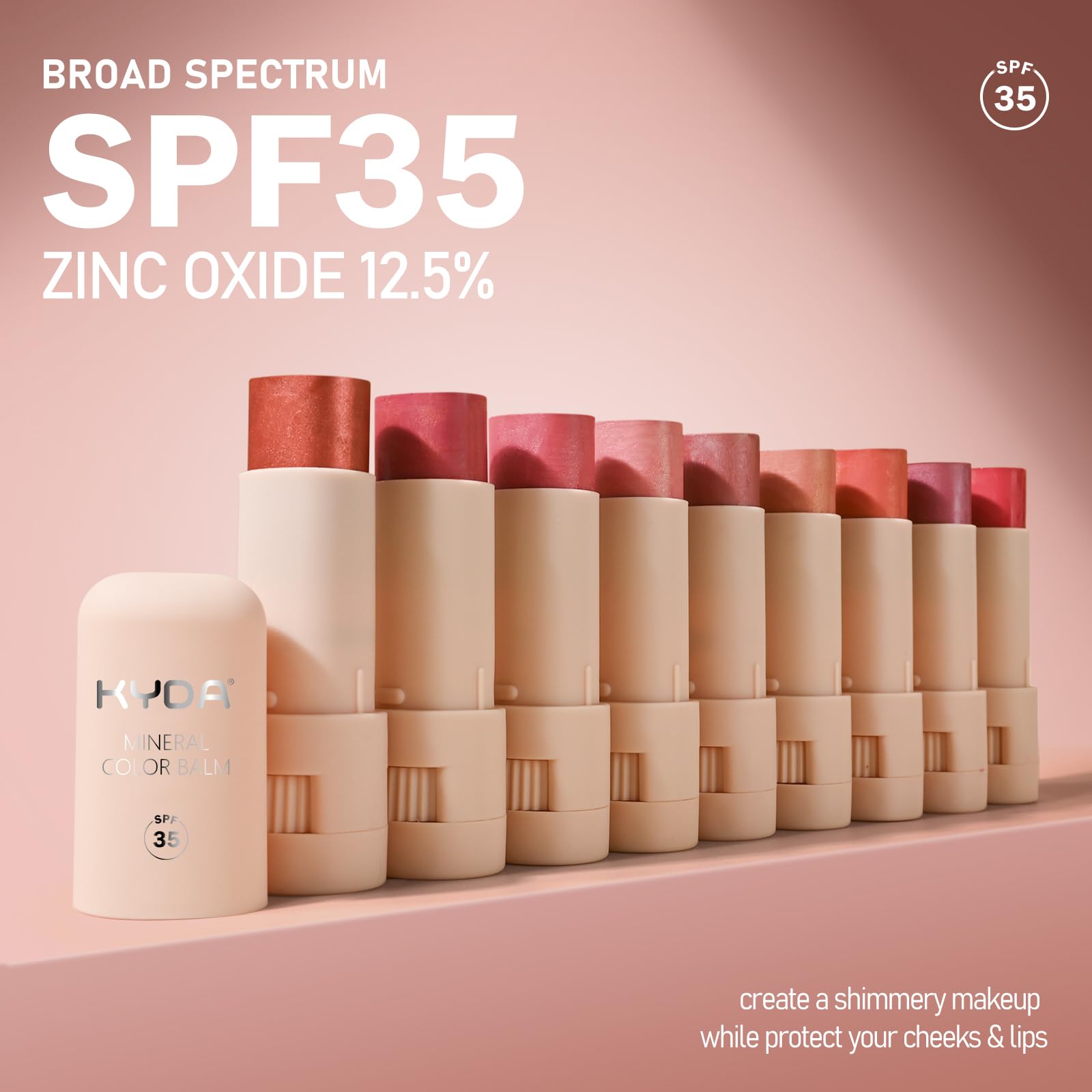 KYDA Mineral Color Balm, SPF 35, Buildable Shimmer Color for Lip and Cheek Natural Shimmer Cream Blush Stick - Image 4