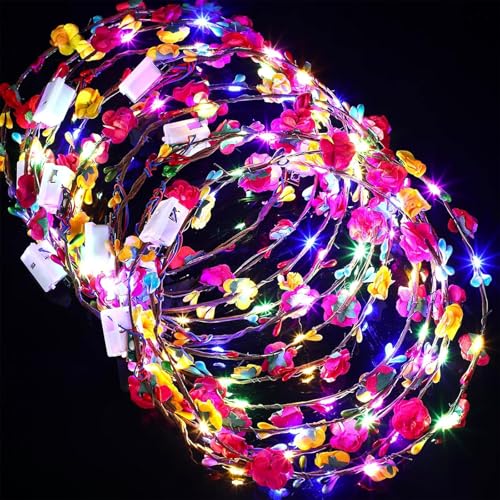 DNSHAN LED Flower Headband 40PCS Crown Garland Light Up LED Flower Crown Headdress for Women Girls - Wedding Halloween Valentines Day & Party Decor