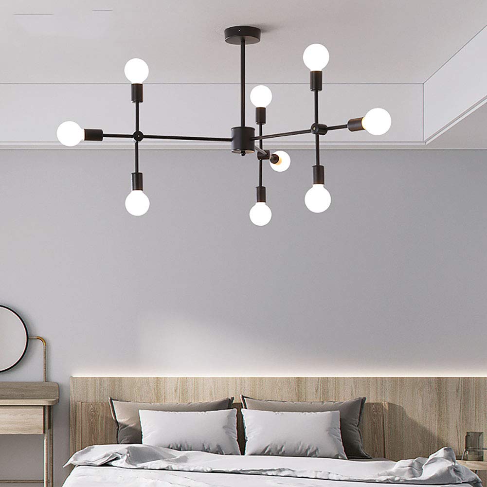Vintage 9-lumières Industrielle Spoutnik Lustre Moderne Noir Métal Chromé Pendant Light pour Salon Vintage Ferme Luminaire-Noir 9 têtes