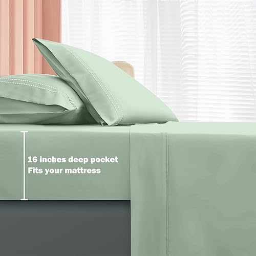 Miniatura 4 de MICORAL Juego de sábanas de bambú tamaño matrimonial, juego de sábanas transpirables y refrescantes, juego de sábanas con bolsillo profundo de 16